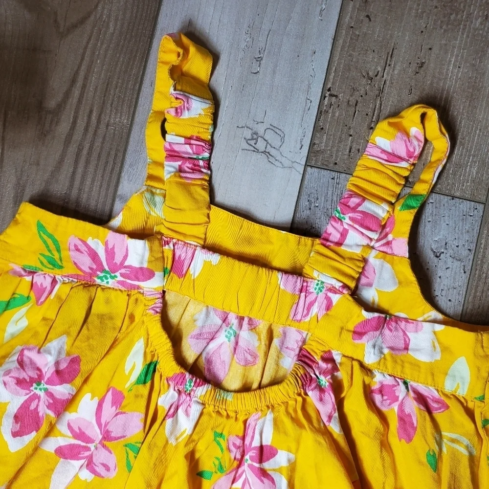 Old Navy Printed Sleeveless Ruffled-Hem Girls Dress Size Large 10/12 Yellow